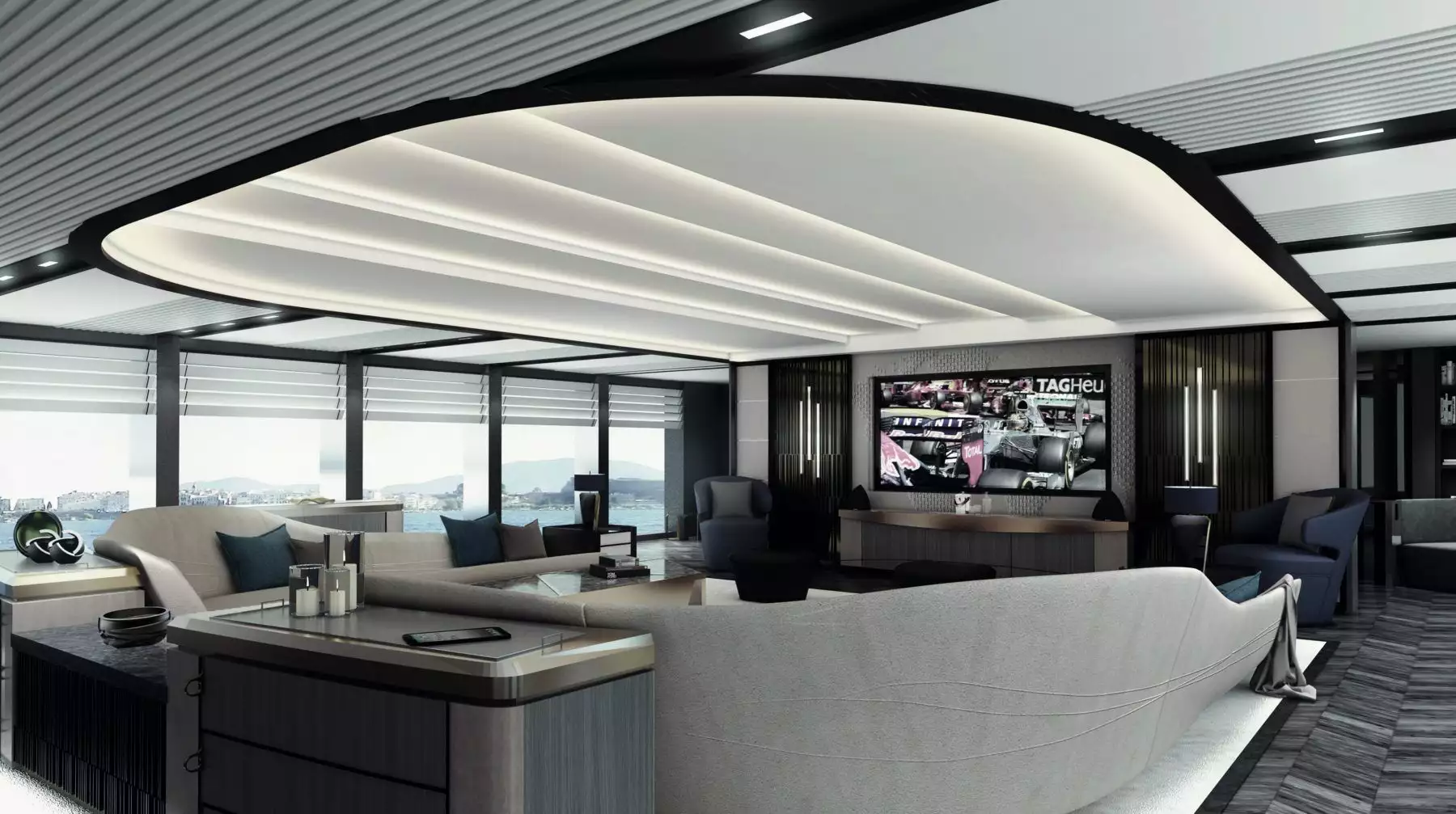 Design d'intérieur de yacht mars et blanc