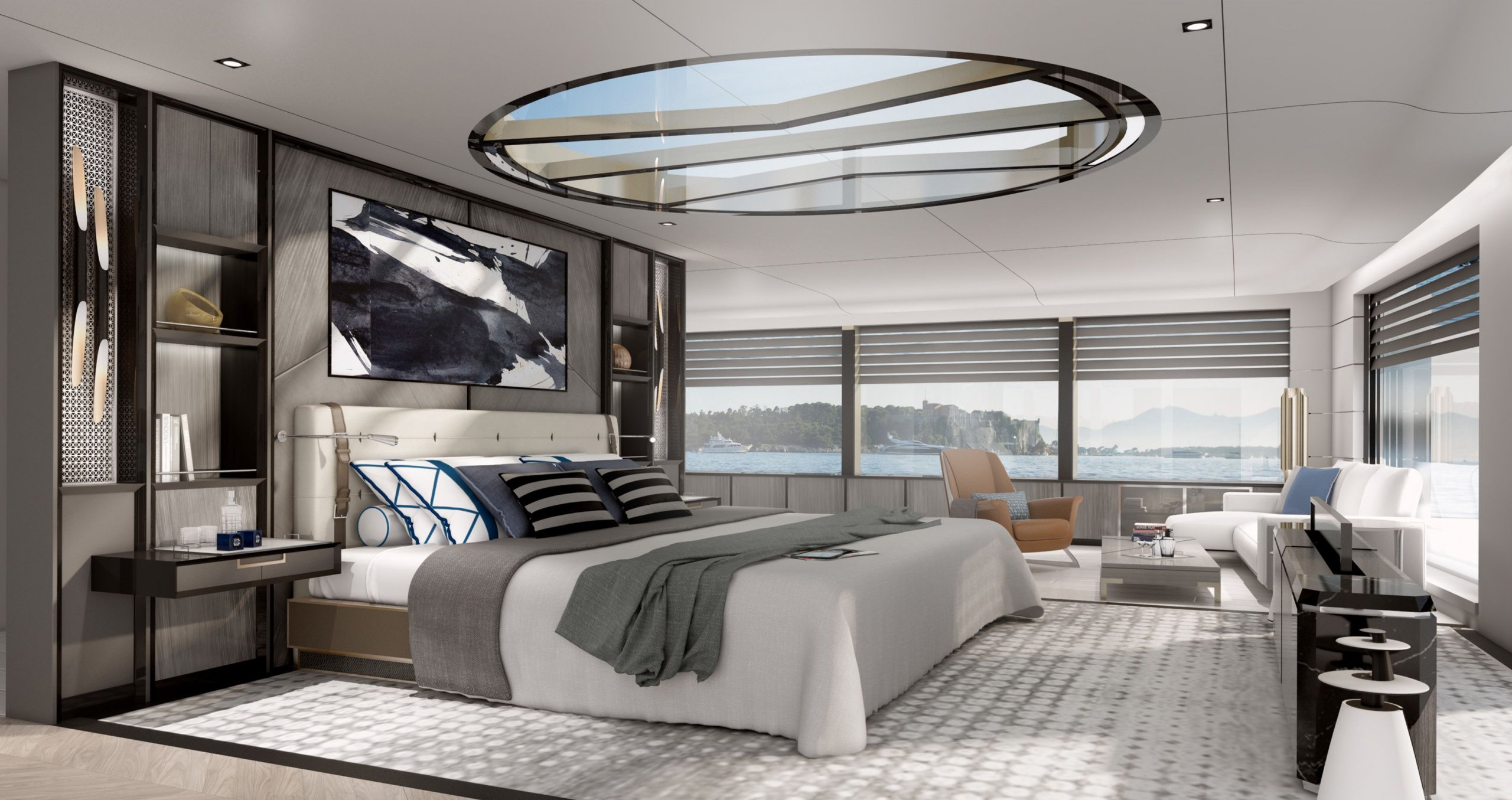 Design d'intérieur de yacht mars et blanc