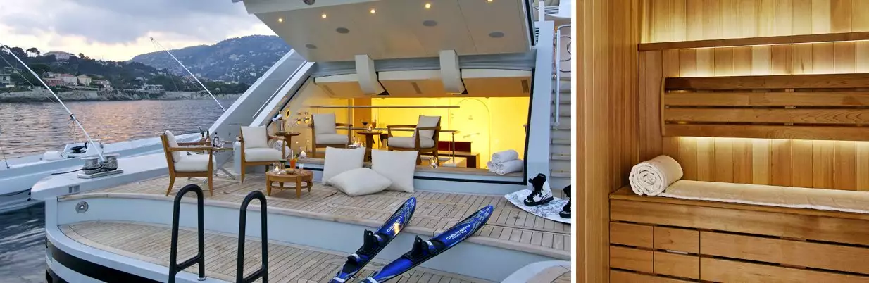 Intérieur argenté du yacht Rabdan