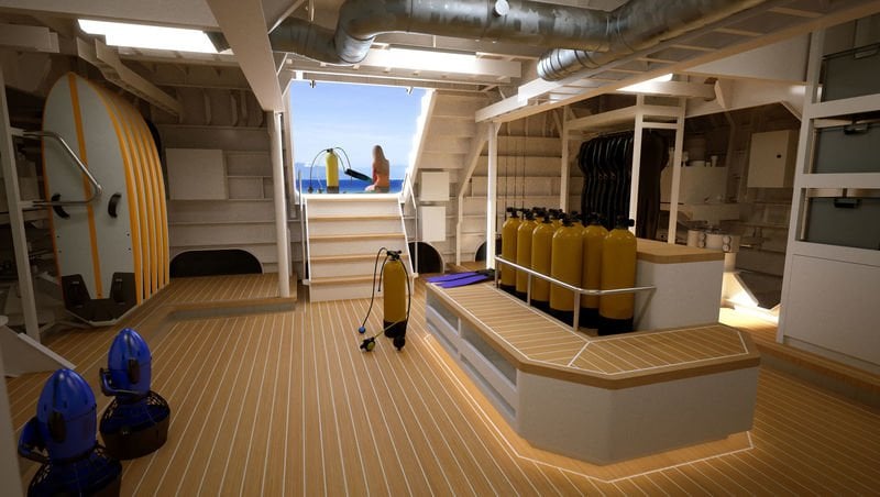 Interior del buque de apoyo del yate Damen Power Play