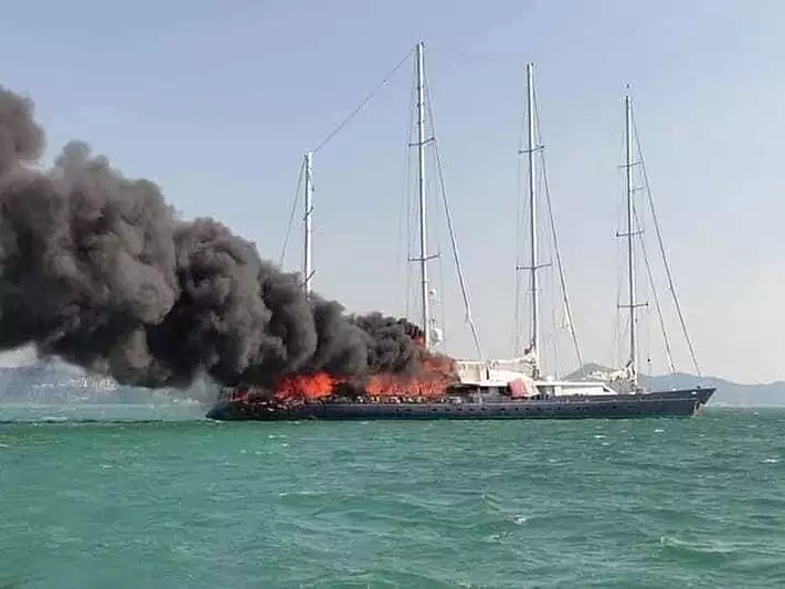 The Sailing Yacht Enigma on Fire in Malaysia