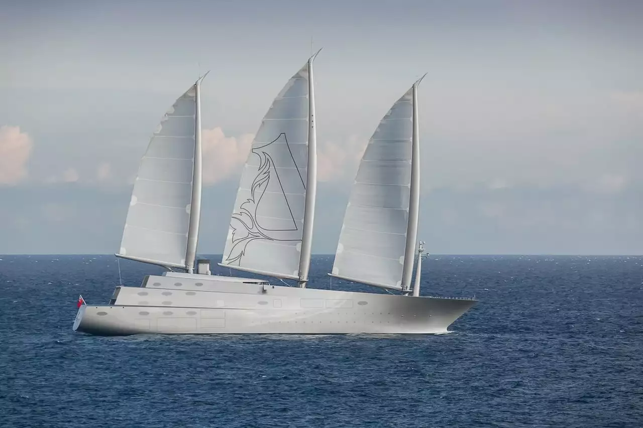 Sailing Yacht ਪੂਰੇ ਜਹਾਜ਼ਾਂ ਦੇ ਨਾਲ ਇੱਕ ਸਮੁੰਦਰੀ ਜਹਾਜ਼