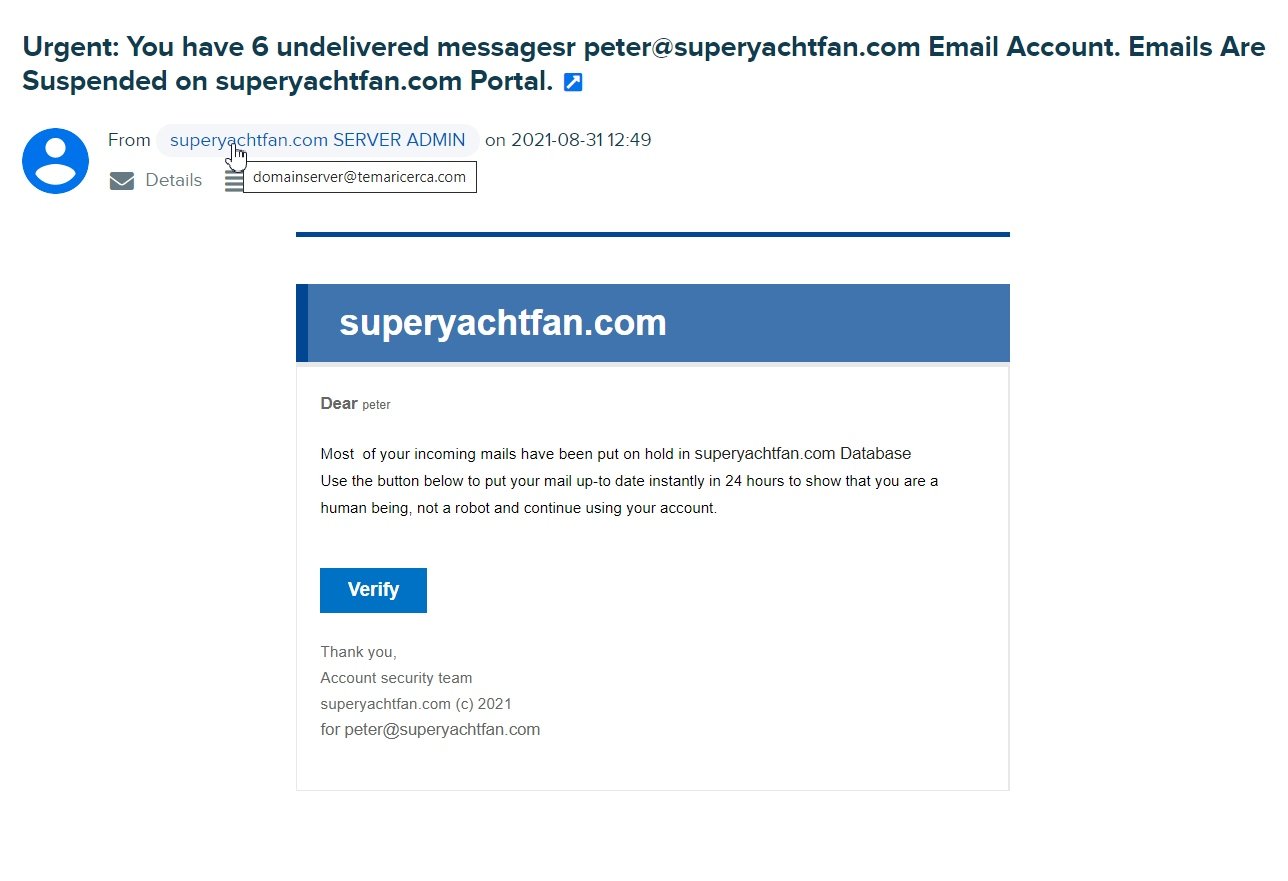 أمثلة على الرسائل الاقتحامية (SPAM) التي تلقتها SuperYachtFan