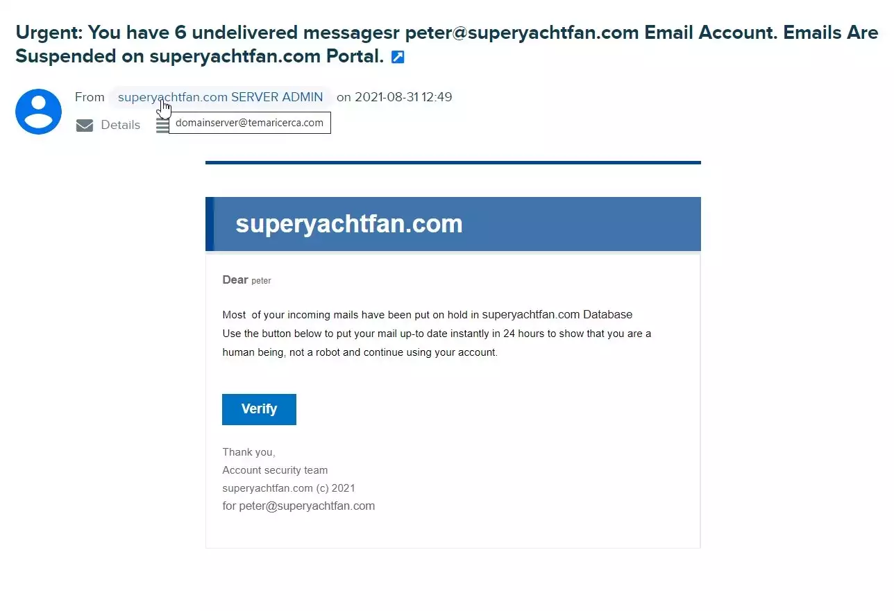 SPAM-voorbeelden ontvangen door SuperYachtFan